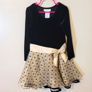 Bonnie Jean Black & Gold Lace Formal Girls Size 5 Rhinestone Tutu Dress